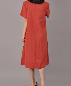 S-5XL Women Casual Short Sleeve Splice Loose O-neck Mid Long Dress