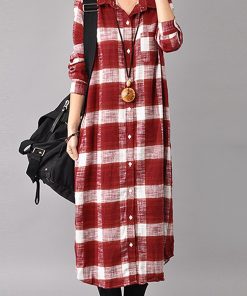 Women Button Down Plaid Shirt Dress