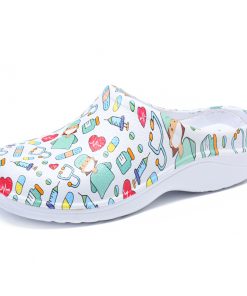 AtreGo Printing Scrub Clogs Anti-slip Surgical Shoes Chef Shoes Nursing Slippers for women