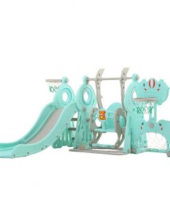 5 In 1 Kids Indoor And Outdoor Slide Swing And Basketball Football Baseball Set